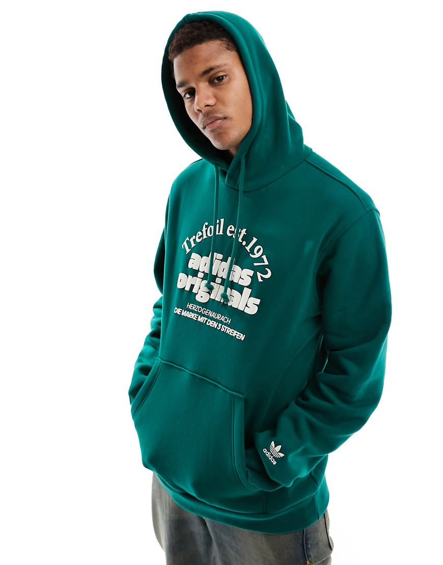 adidas Originals graphic hoodie in green and off white