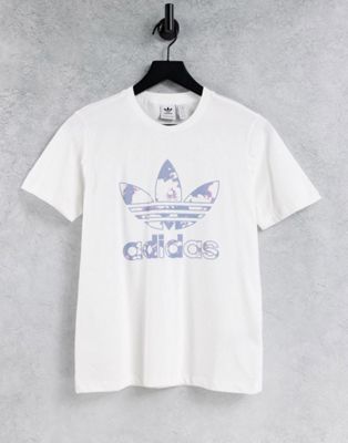 Adidas Originals large logo t-shirt in white with flower print - Click1Get2 Black Friday