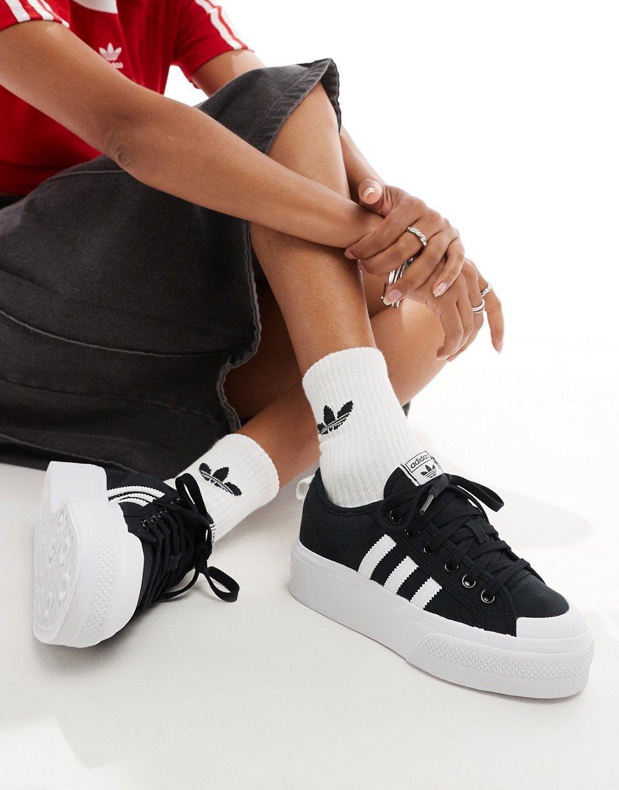 adidas Originals Nizza platform trainers in black/white