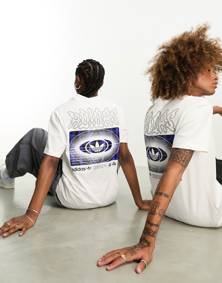 adidas Originals Rekive unisex graphic backprint t-shirt in white