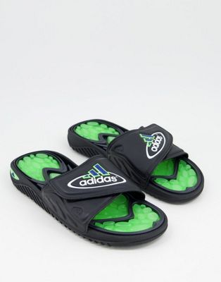 Reptossage sliders in black and solar green