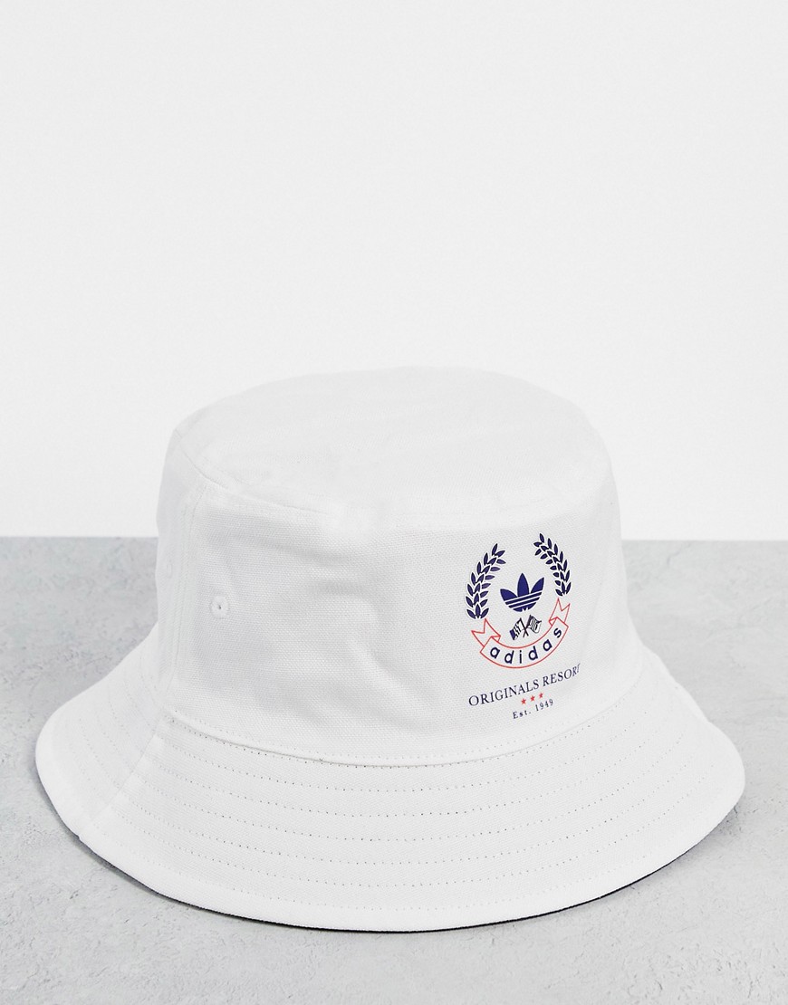 adidas Originals resort reversible bucket hat in white and navy