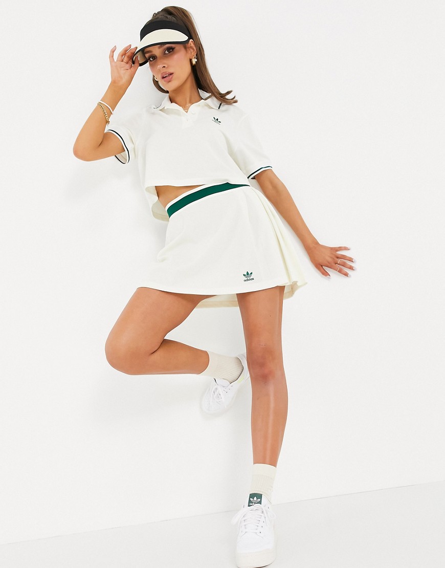 adidas Originals ’Tennis Luxe’ logo pleated skirt in off white