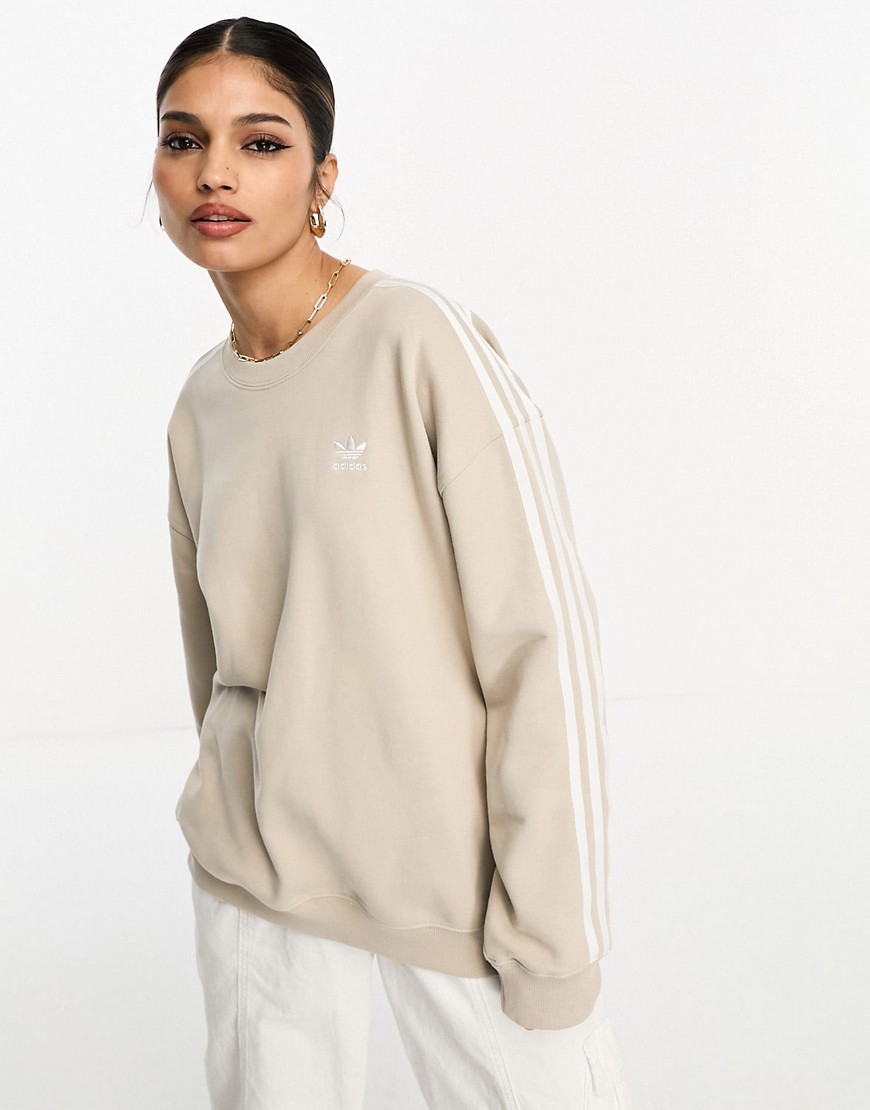 adidas Originals three stripe sweatshirt in wonder beige-Neutral