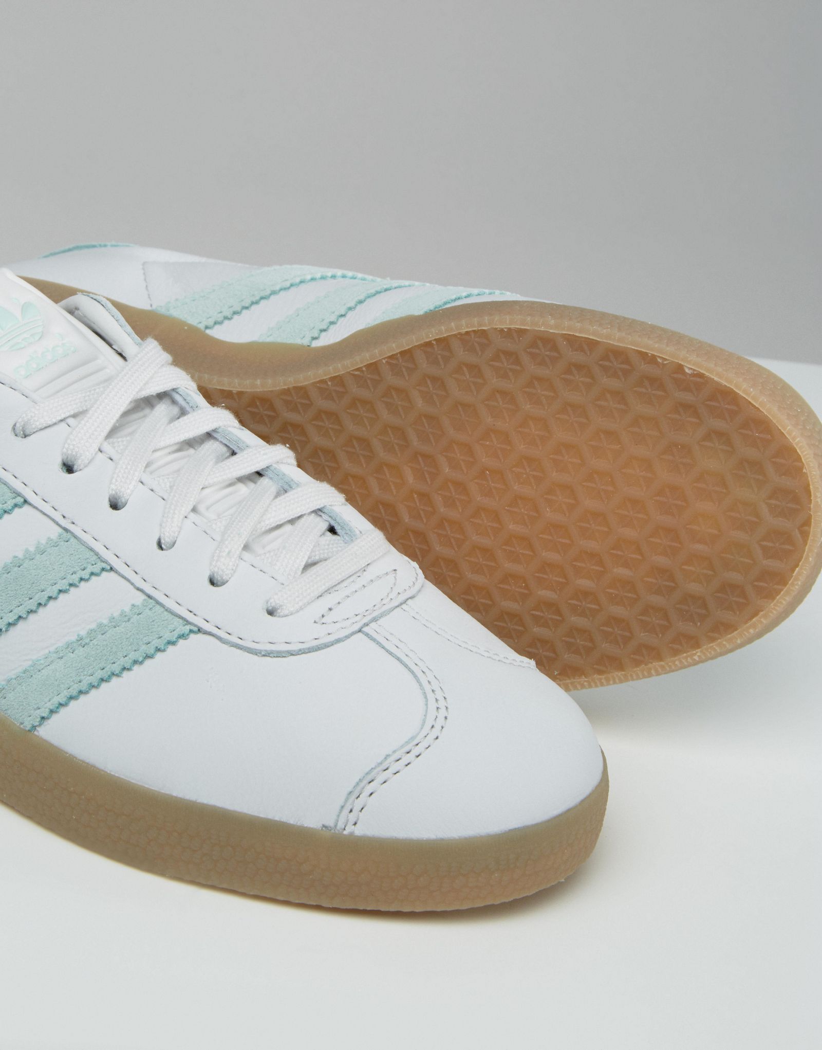 adidas Originals White And Mint Gazelle Sneakers With Gum Sole