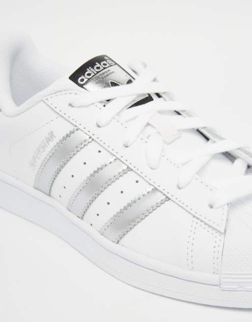 adidas white & silver superstar trainers adidas white & silver superstar trainers
