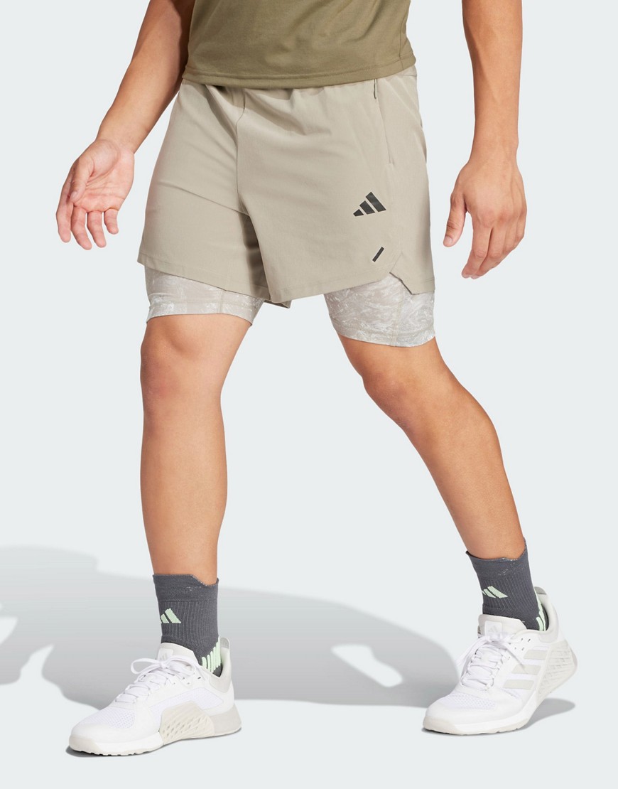 adidas Performance power workout 2-in-1 shorts in green