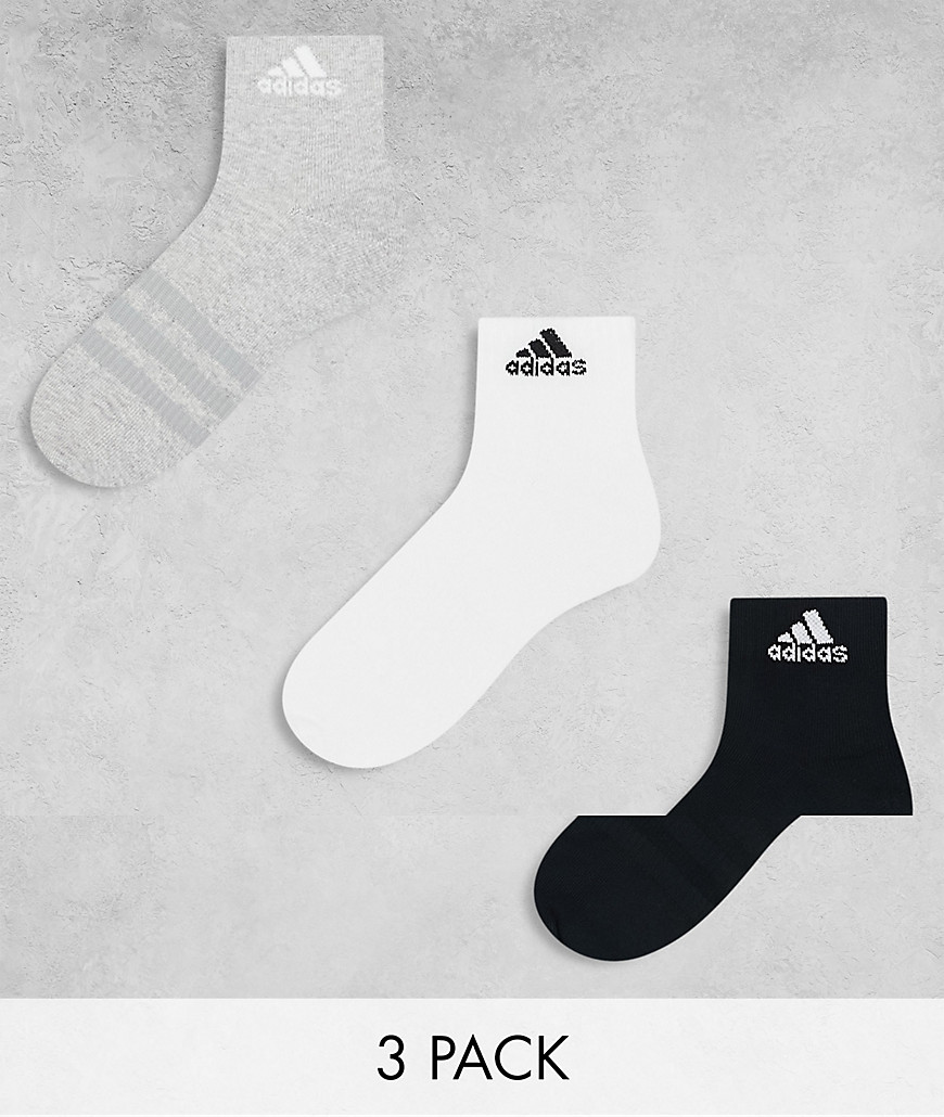 adidas Training 3 pack ankle socks in black, white and grey-Multi
