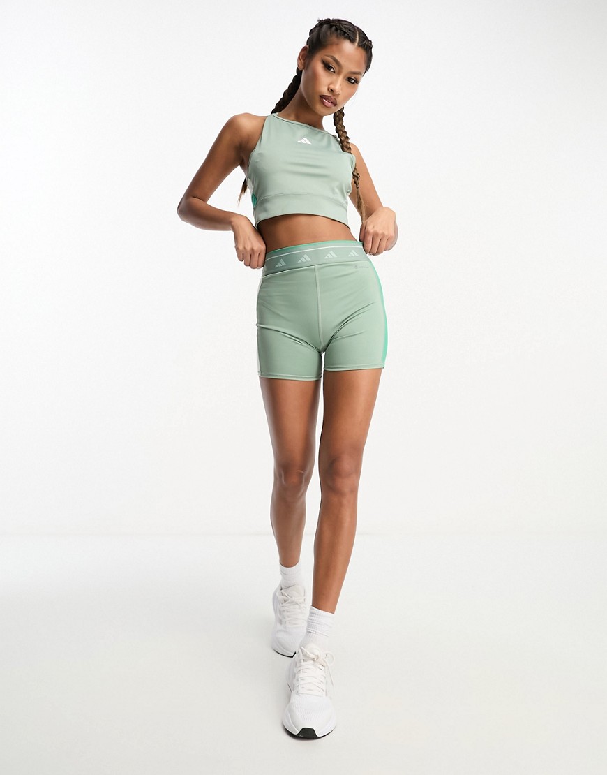 adidas Training Techfit colourblock legging shorts in green