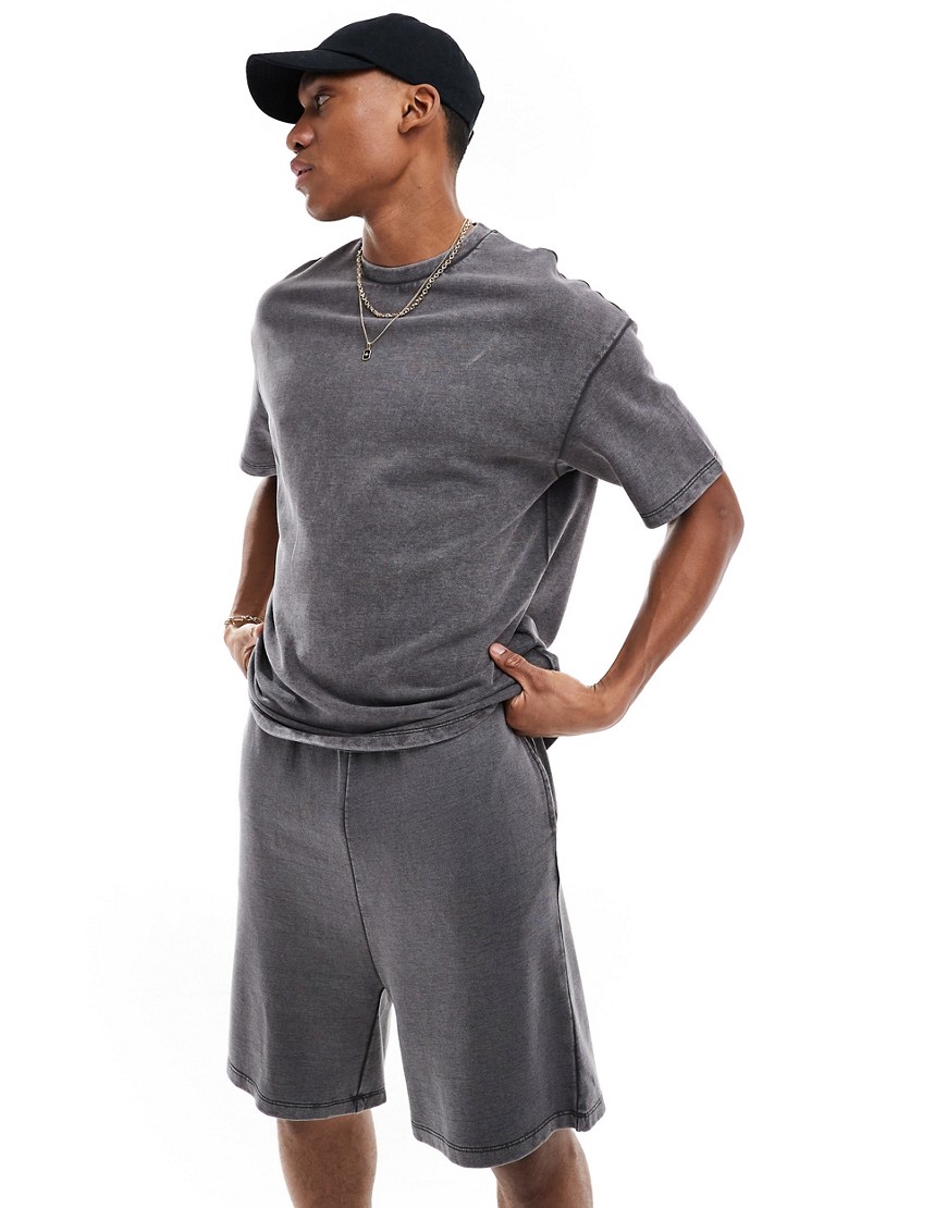 ADPT oversized sweat t-shirt co-ord in washed grey