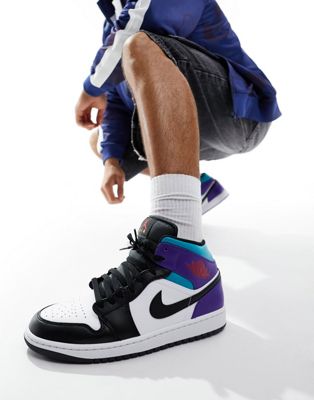 Air  1  Mid in white, black and purple multi