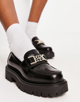 Biglane chunky loafers with gold chain trim in black leather
