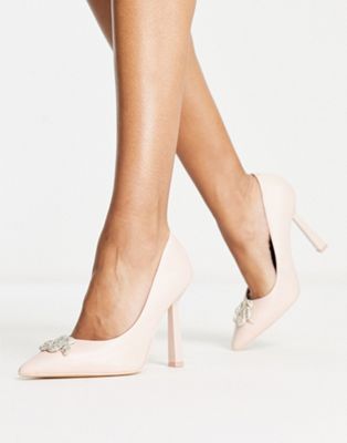 Dauphine embellished pointed heeled shoes in bone leather