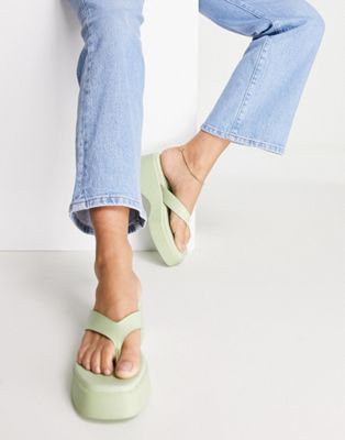 Delphy chunky flip flop sandals in sage green
