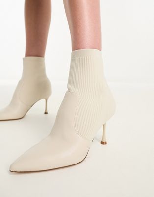 Gabi knitted heeled ankle boots in off white