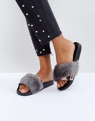 aldo faux fur slides