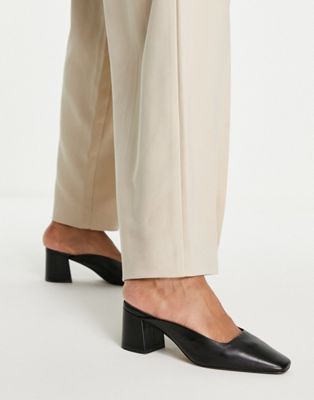 leather square toe heeled mules in black