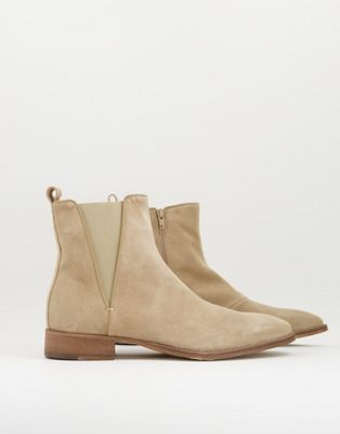 leather suede chelsea boots in beige