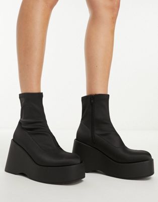 Silo wedge ankle boots in black satin