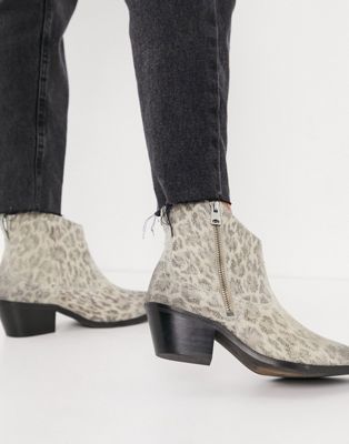 All Saints carlotta western boots in stone leopard suede - Click1Get2 Sale