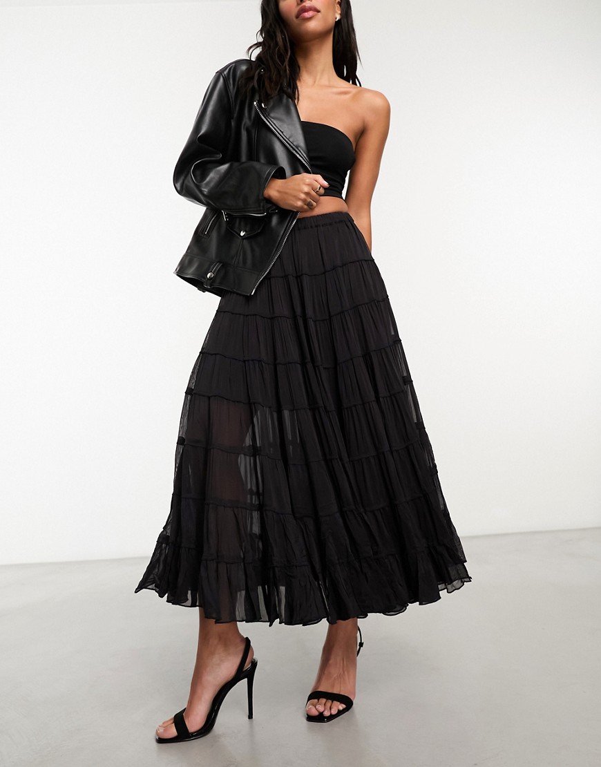 AllSaints Eva midi skirt in black