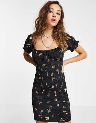 AllSaints Martha sweetheart neckline dress in black floral - Click1Get2 Offers