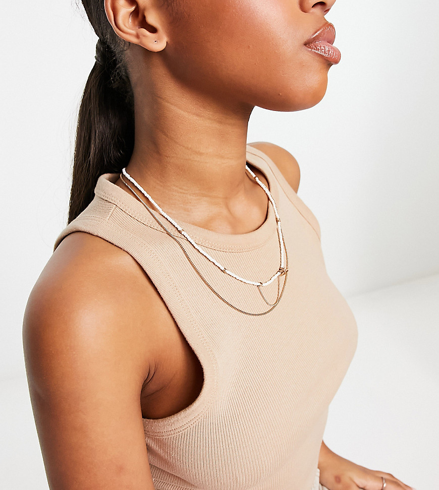 AllSaints multilayer bead necklace in gold and white
