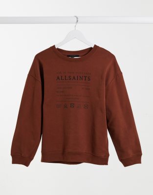 AllSaints Veda relaxed sweatshirt with logo in brown - Click1Get2 Black Friday