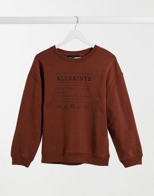AllSaints Veda relaxed sweatshirt with logo in brown - Click1Get2 Promotions&sale=mega Discount&secure=symbol&secure=symbol&tag=asos&discount=50 Or More&sale=mega Discount