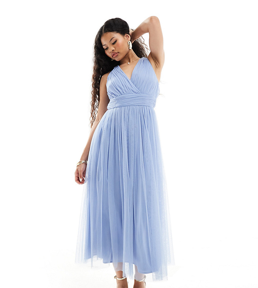 Anaya Petite wrap front open back midaxi dress in soft blue