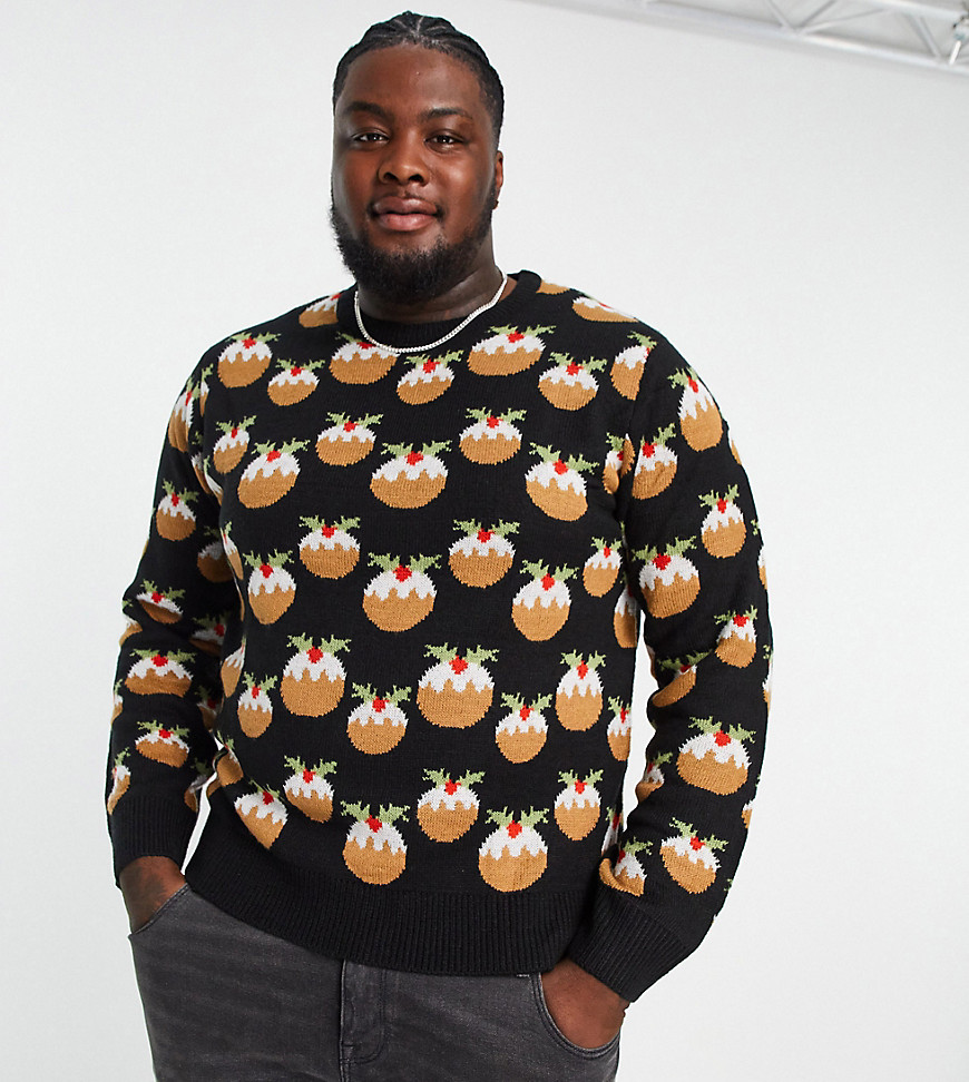 Another Influence Plus pudding Christmas jumper in black