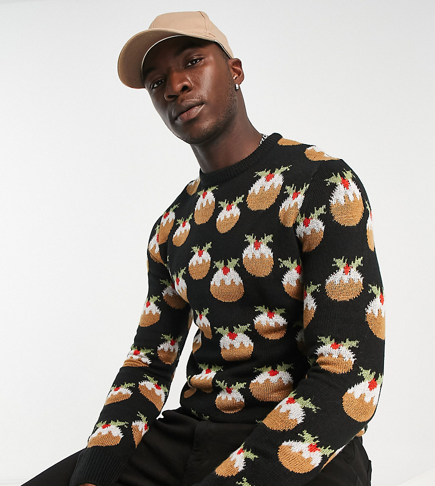 Another Influence Tall pudding Christmas jumper in black