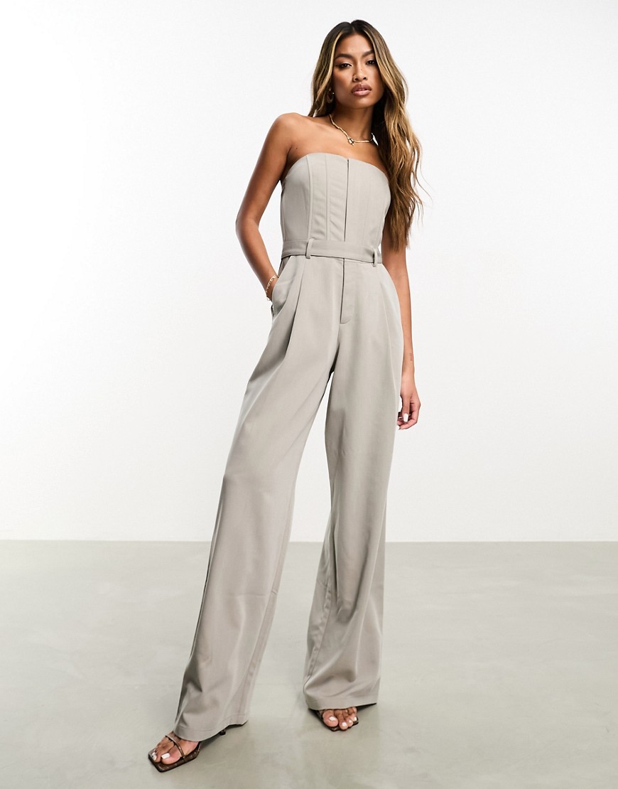 Aria Cove structured bandeau wide leg tailored jumpsuit in grey