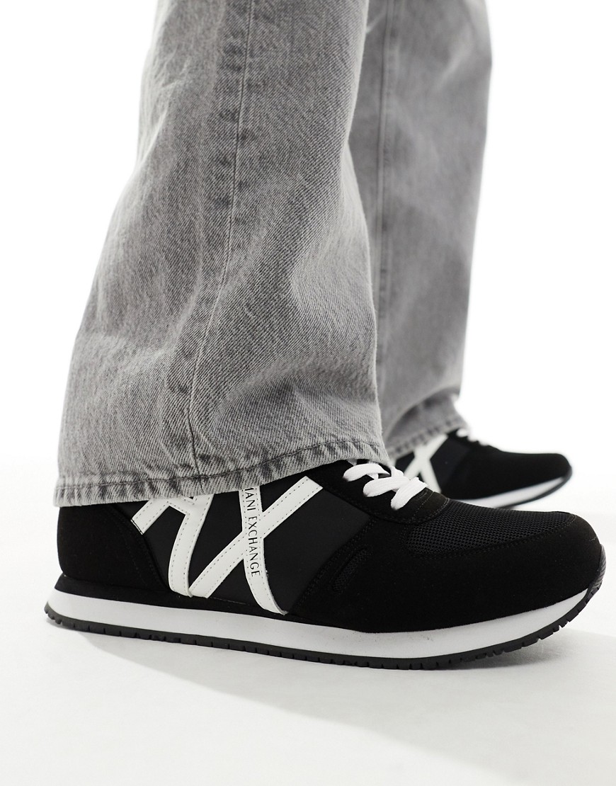 Armani Exchange large side logo trainers in black/white