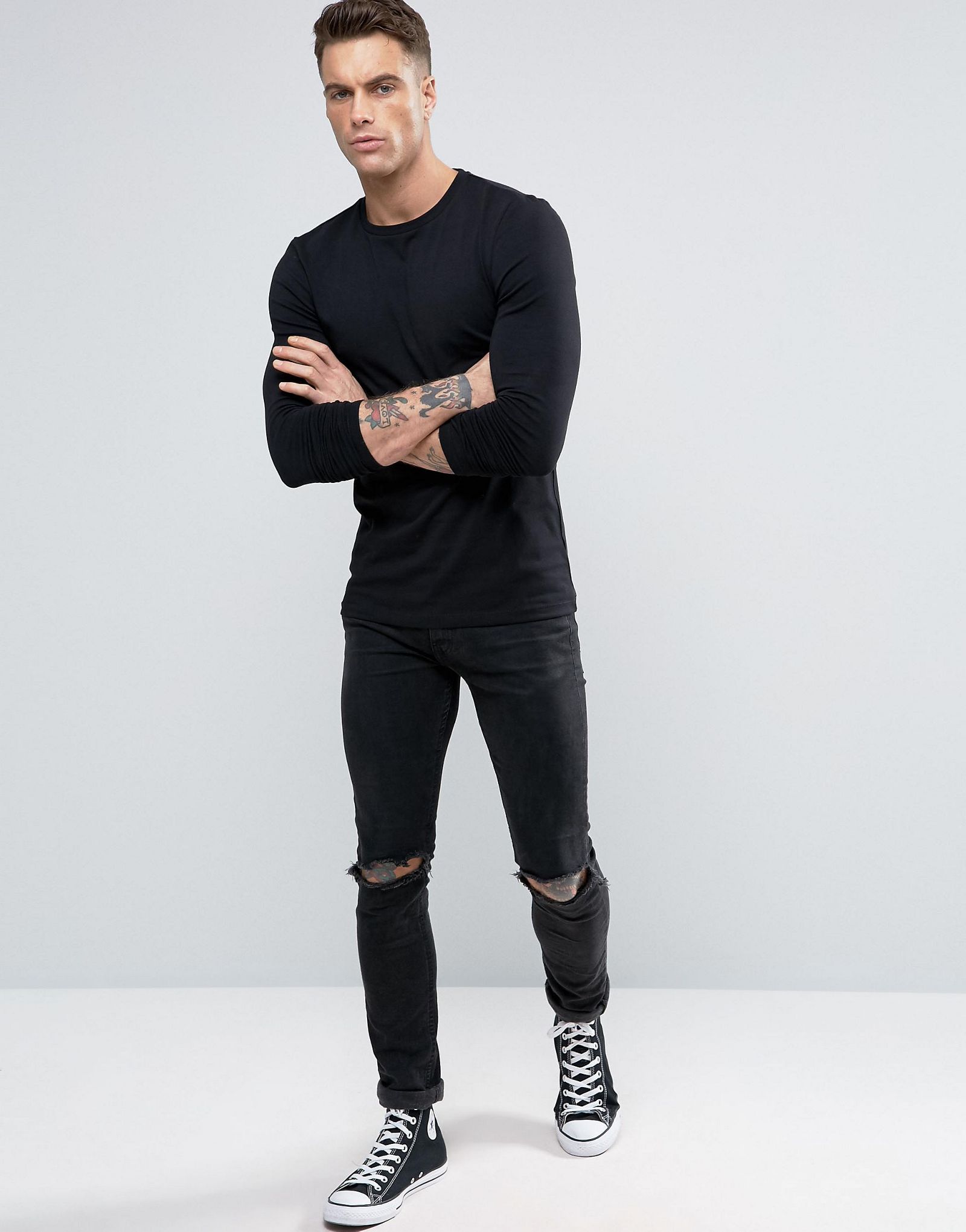 ASOS 2 Pack Long Sleeve Extreme Muscle Fit T-Shirt In White/Black SAVE