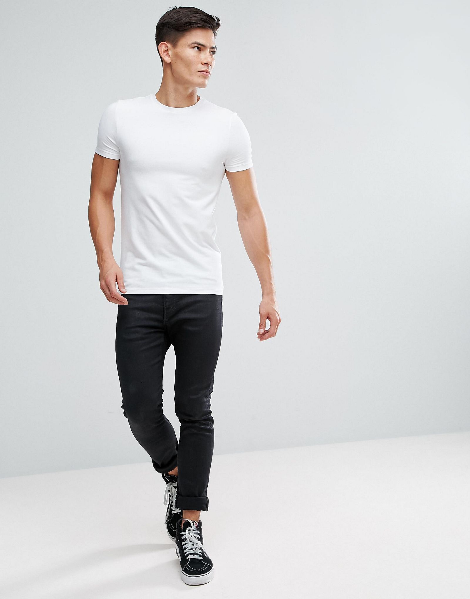 ASOS 3 Pack Muscle Fit T-Shirt In White/Black/Charcoal Marl With Crew Neck SAVE
