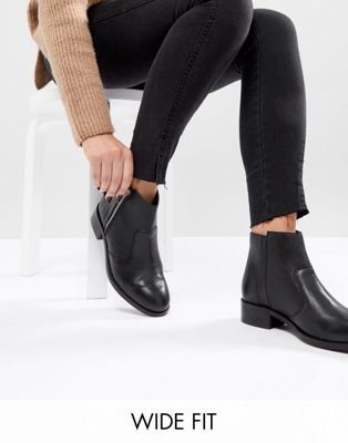 ASOS AMPLE Wide Fit Leather Zip Ankle Boots