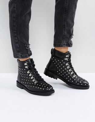 ASOS ATTY Leather Studded Flat Boots