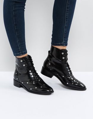 ASOS AXIS Leather Lace Up Flat Boots