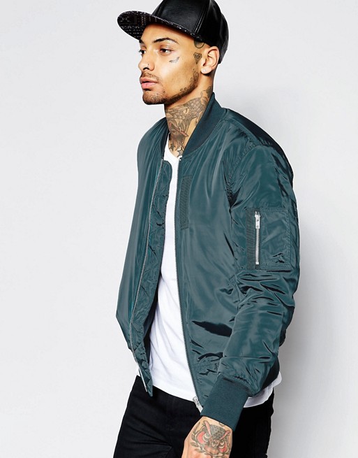 ASOS | ASOS Bomber Jacket With MA1 Pocket In Teal