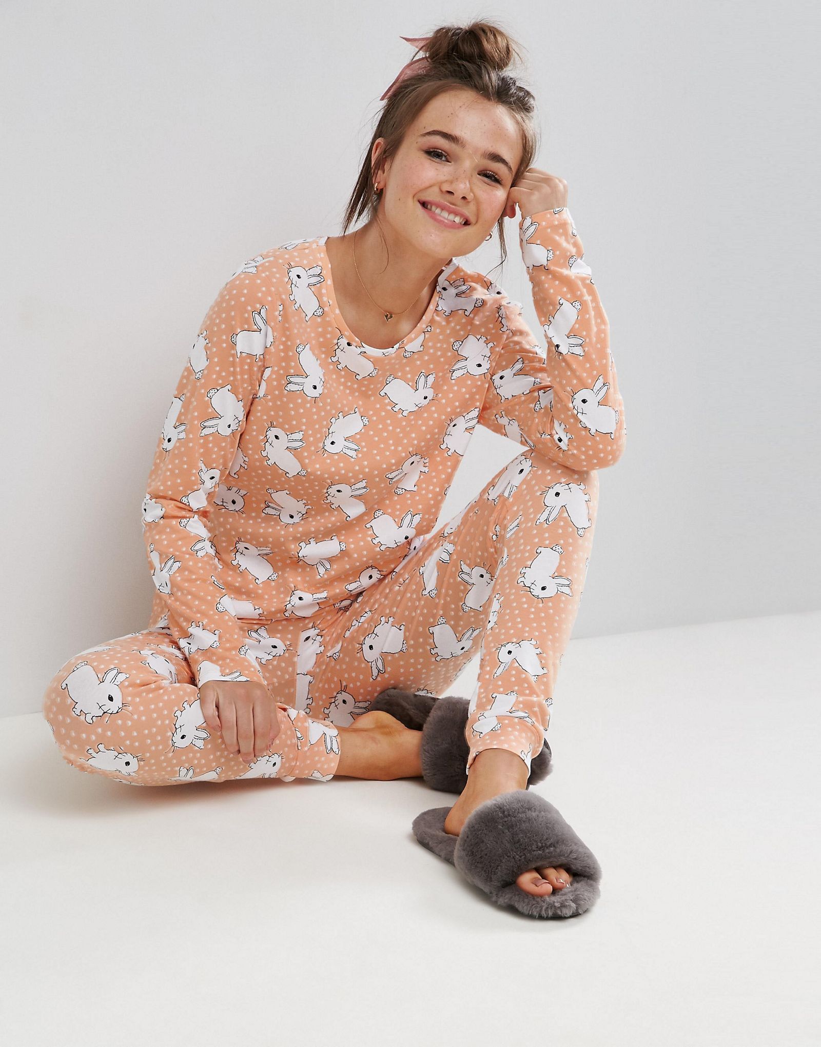 ASOS Bunny Print Long Sleeve Tee and Legging Pyjama Set