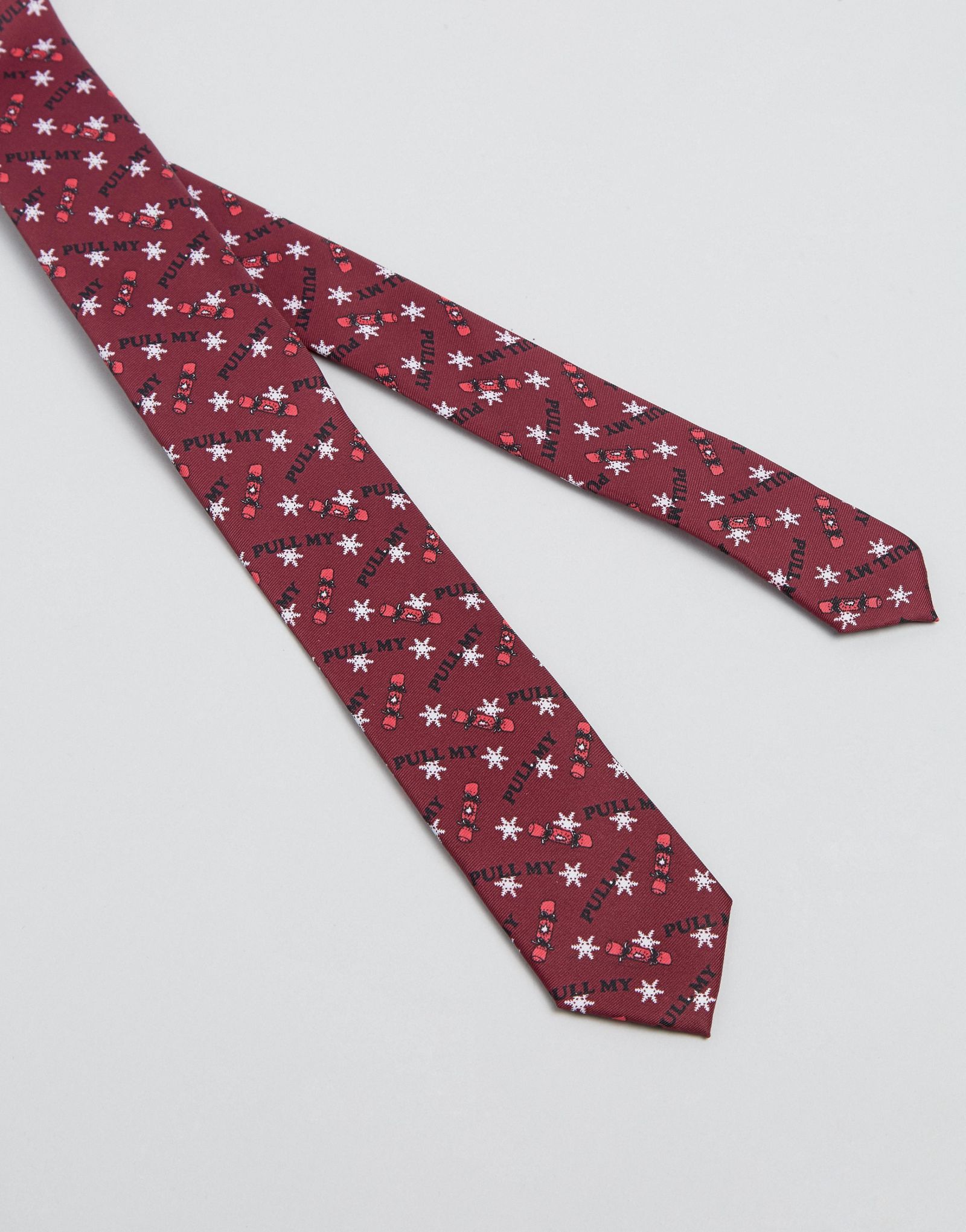 ASOS Christmas Tie With Pull My Cracker Print