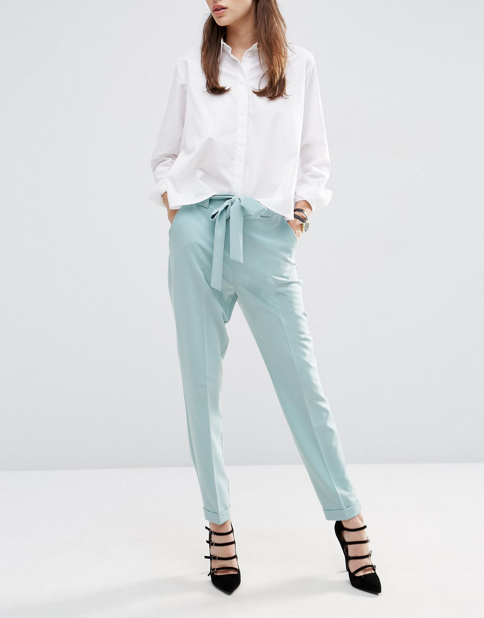 ASOS Cigarette Trousers With Tie Waist