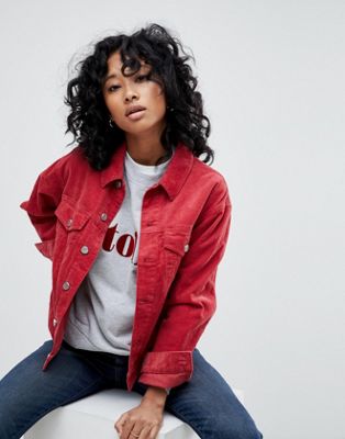 ASOS Cord Cropped Jacket in Washed Red