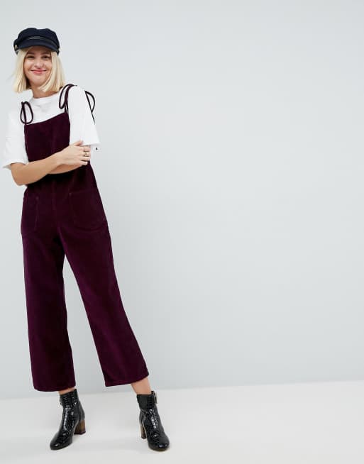 ASOS ASOS Cord Jumpsuit in Berry With Tie Strap