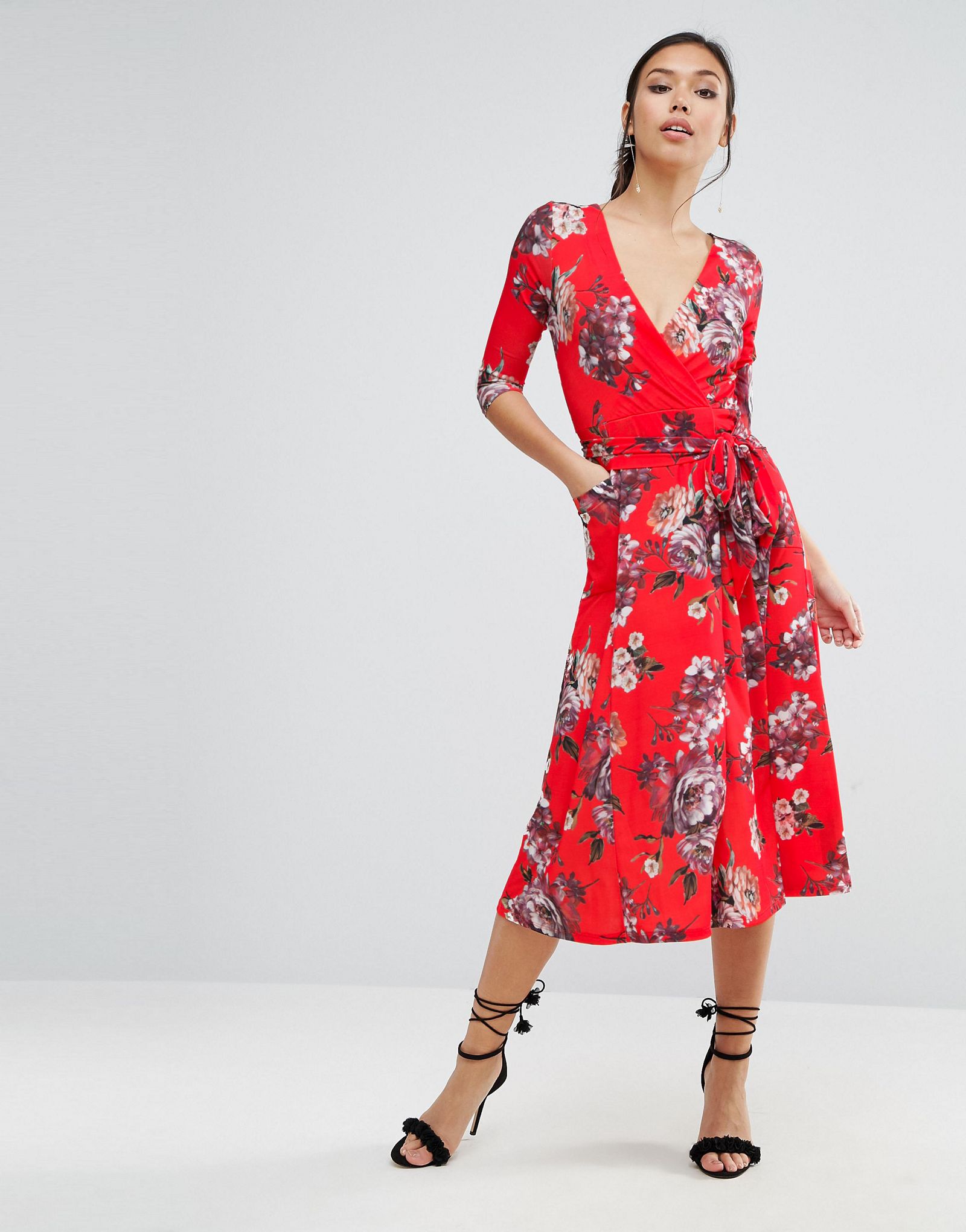 ASOS Crepe Midi Dress in Floral Print