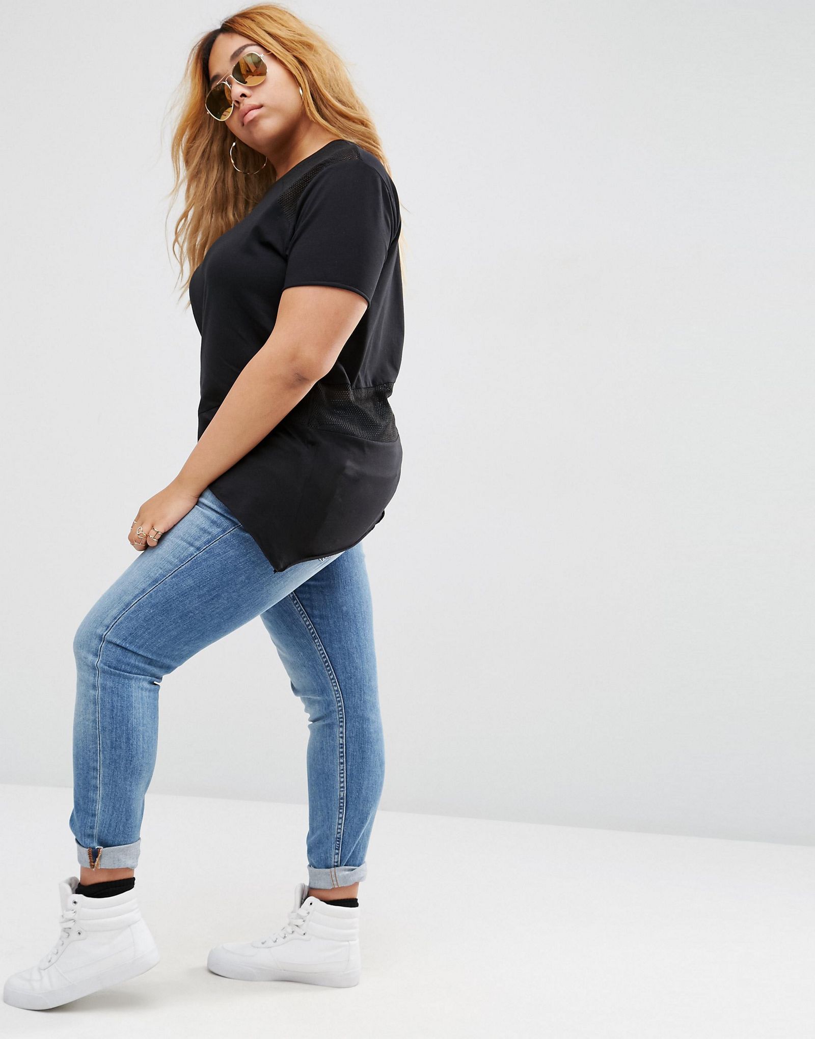 ASOS CURVE Asymmetric T-Shirt with Mesh Inserts