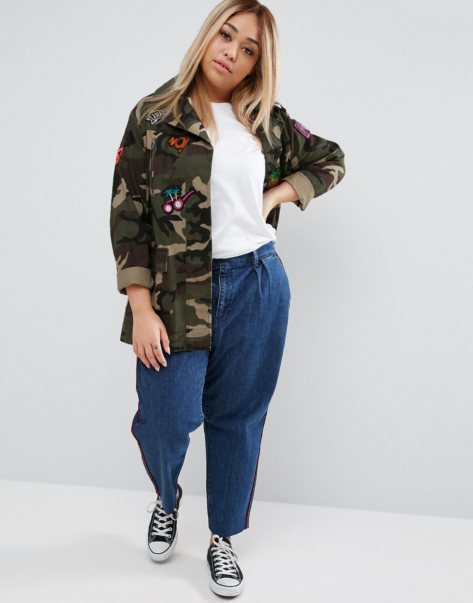 ASOS CURVE Camo Jacket With Badges