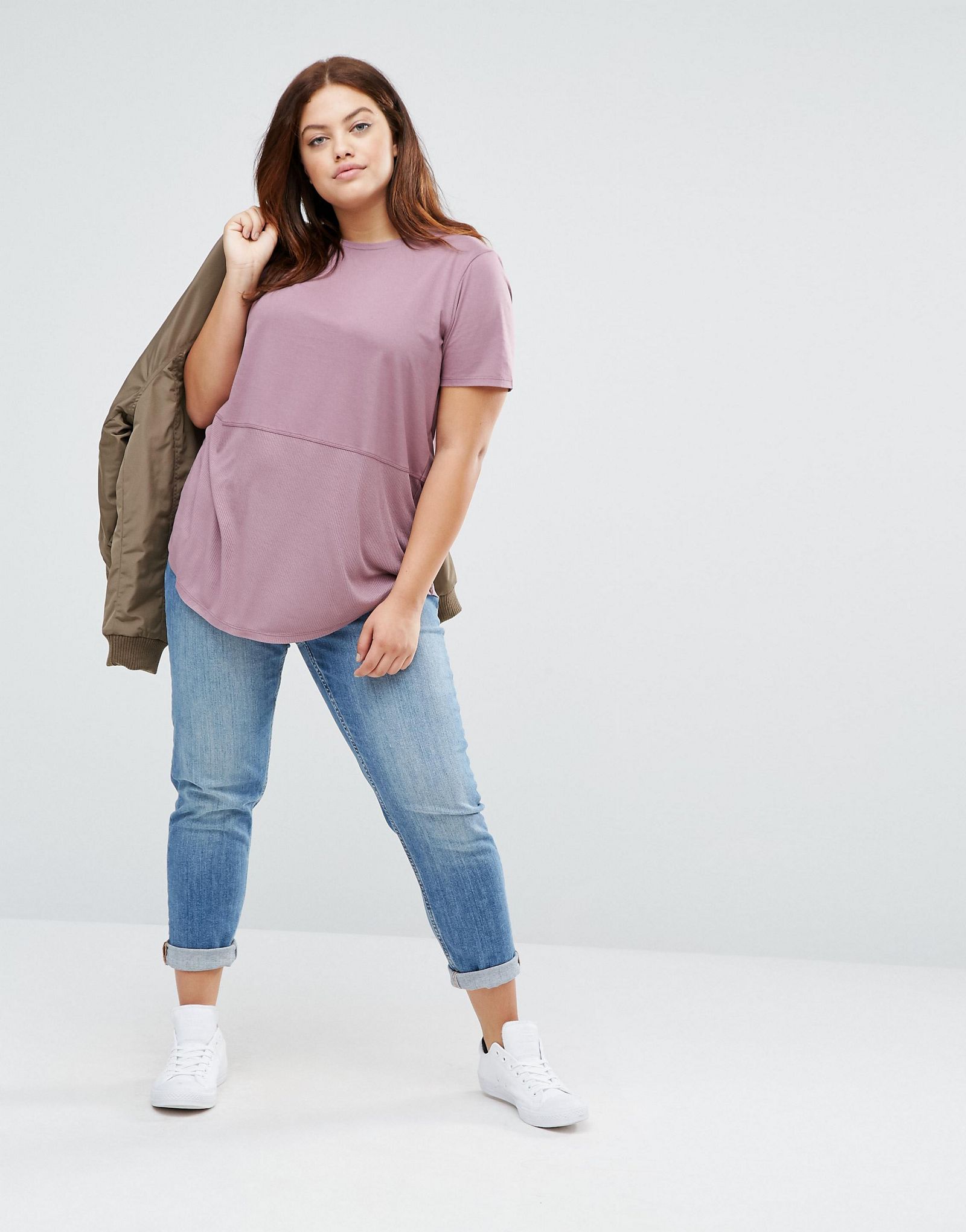 ASOS CURVE Contrast Ribbed Panel T-Shirt