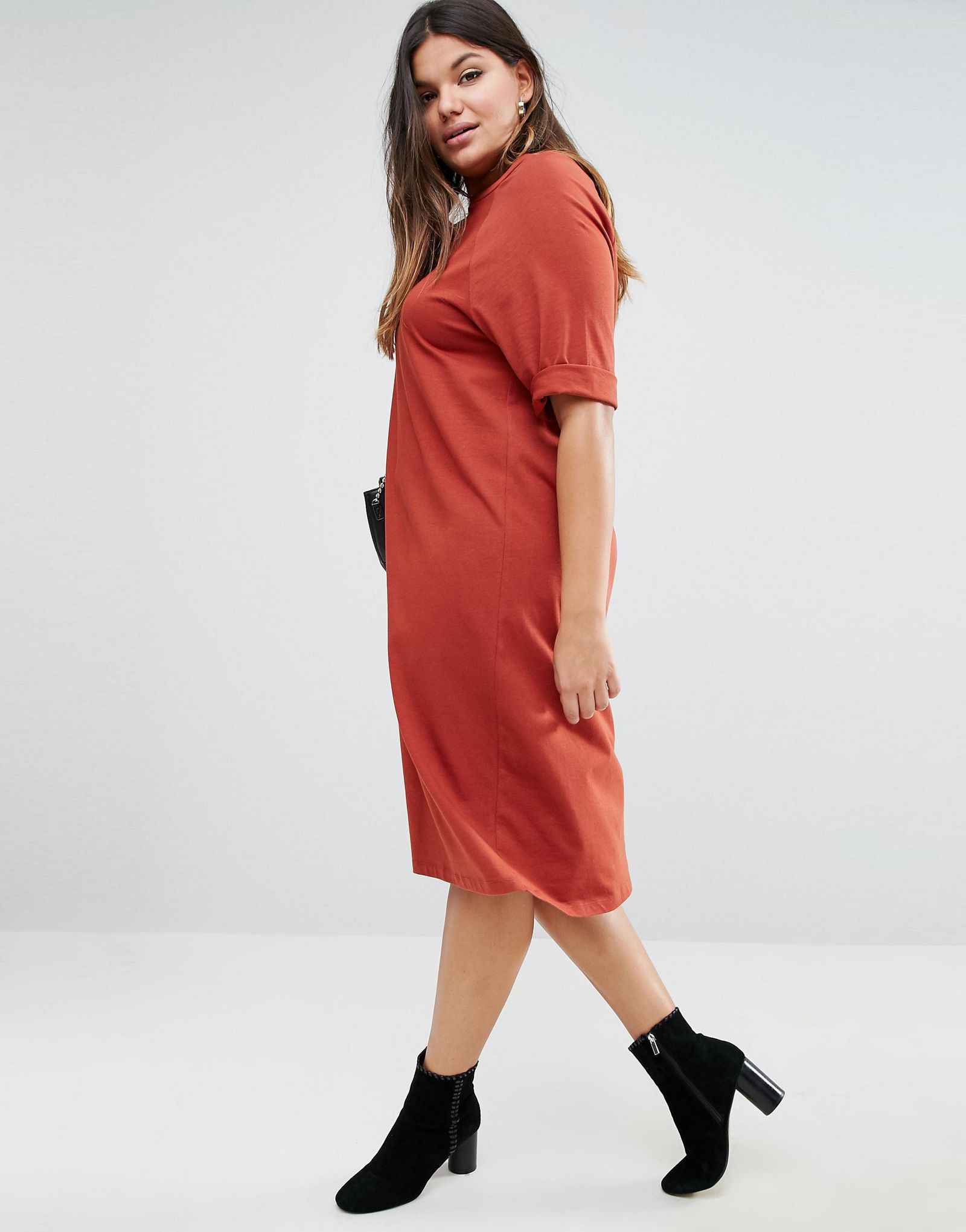 ASOS CURVE Cotton Midi T-Shirt Dress With Raglan Sleeve And Boat Neck